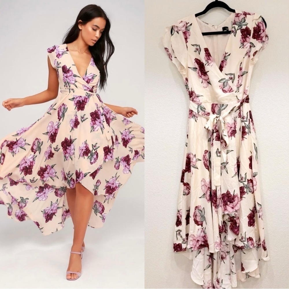 Size M - NWOT Lulus French Countryside Blush Floral Print High-Low Dress